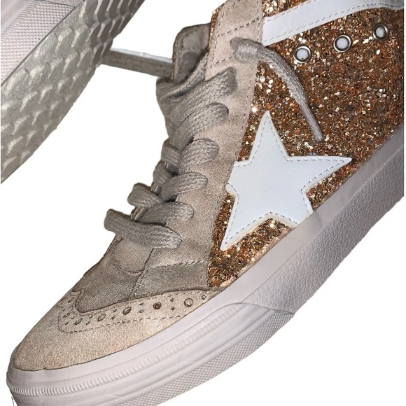ShuShop shu shop RINA Hi-Top sneakers gold glitter tennis shoes women’s size 6.5 - Picture 3 of 14
